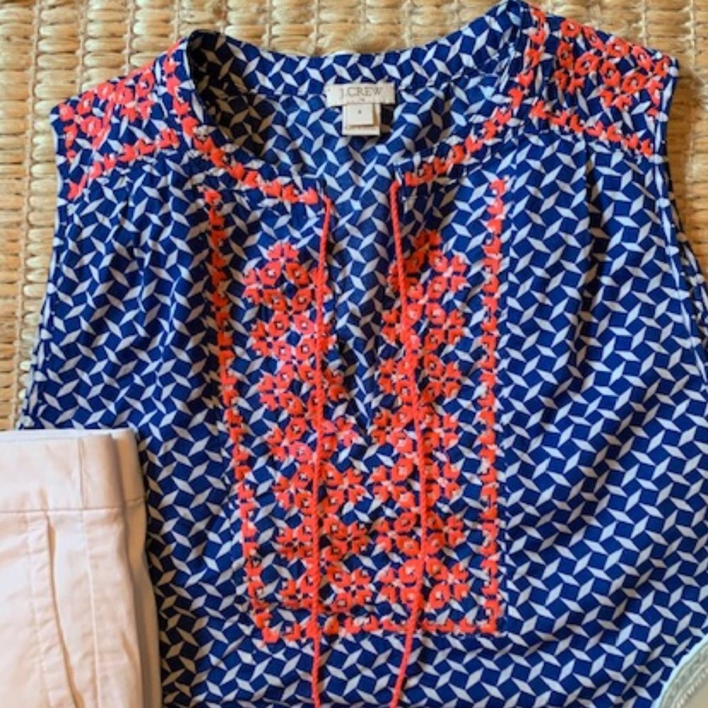 Womens. J Crew. Shirt Blue White Size 8 - Picture 2 of 5
